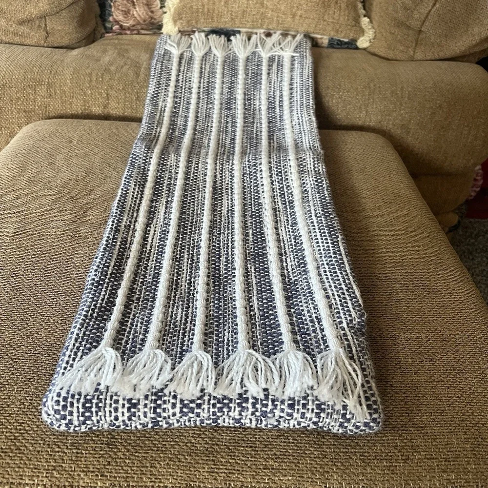 Basketweave Decorative Pillow cover 11'' x 30'' blue, gray, and white tones